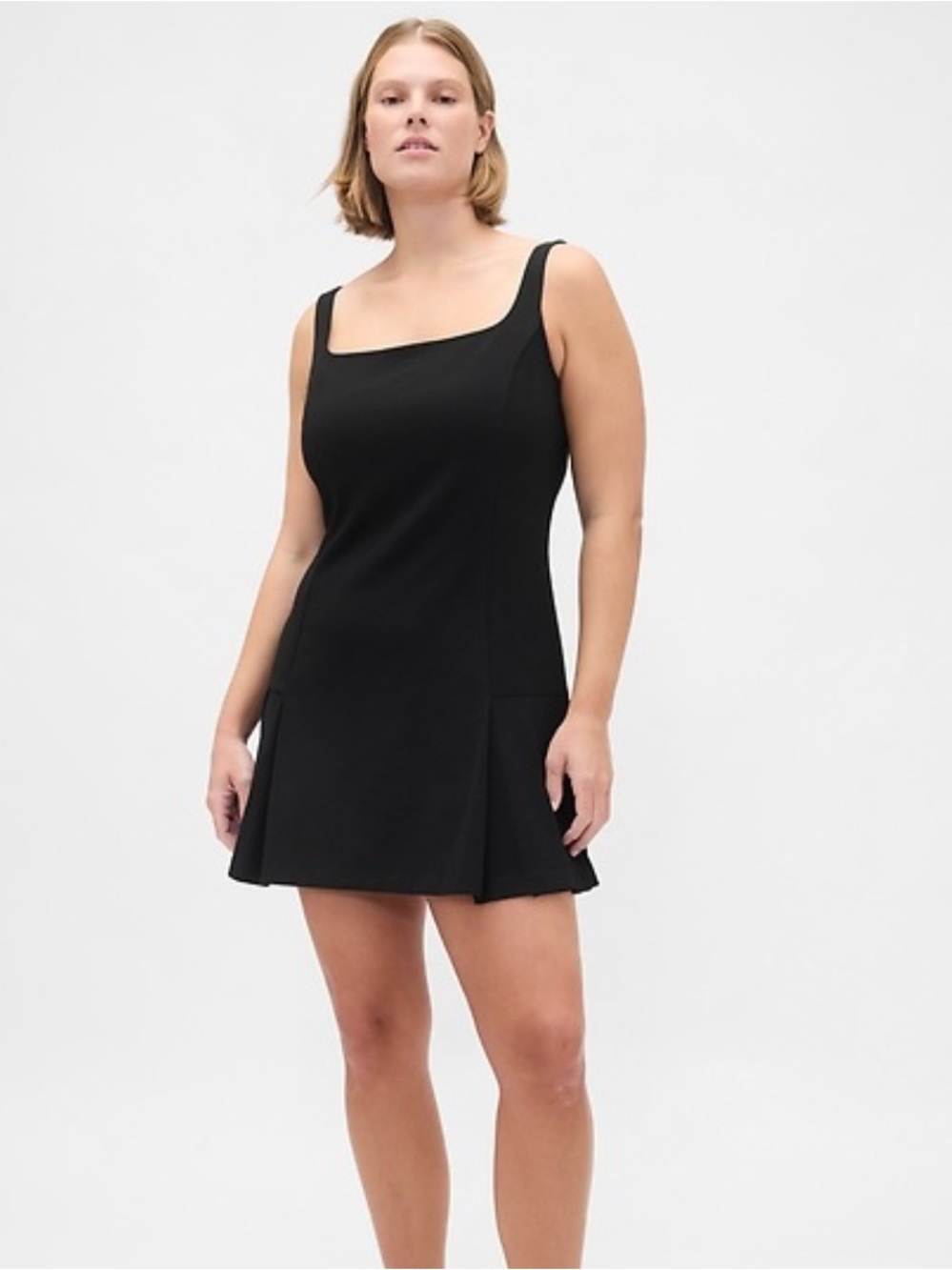 GAP Squareneck pleated Black Sleeveless Mini Dress